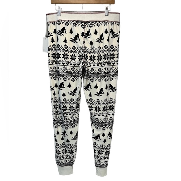 PJ Salvage Elastic Waist Draw String Snowflake Ski Print Long Lounge Sleep Pants - Picture 2 of 9